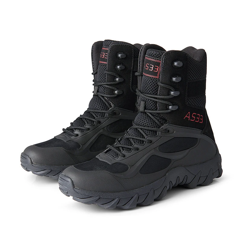 Bottes tactiques mi-mollet respirantes camouflage en cuir véritable pour l'alpinisme en extérieur, imperméables, semelle en caoutchouc